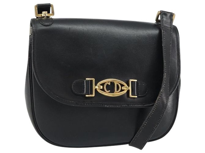 Borsa a Spalla Christian Dior in Pelle Nera Oro Auth 156492 Nero D'oro