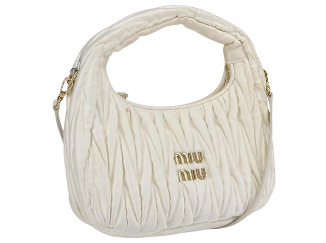 Miu Miu Matelassé Handtasche Satin 2in1 Weiß Gold Auth 158666SAM Golden