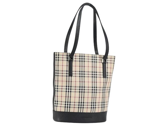 Burberry Nova Check Handtasche aus Canvas Beige Silber Authentisch 154458
