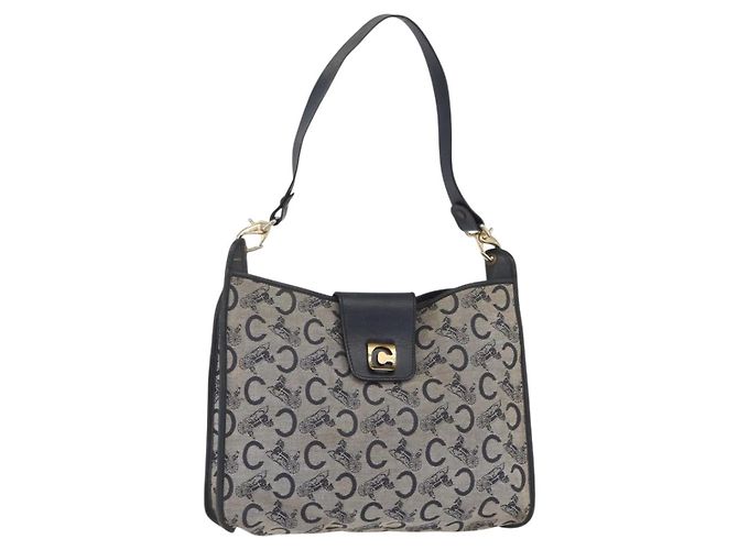 Céline Borsa a Spalla Celine C Sulky in Tela Blu Navy e Oro Auth 154713 D'oro