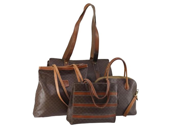 Céline Borsa a Spalla in Tela Macadam CELINE PVC 4 Pezzi Beige Marrone Auth ki6177