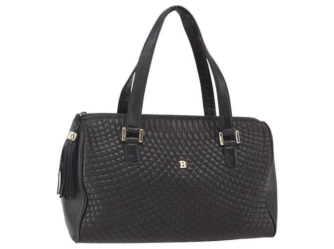 BALLY Bolsa de mão de couro preto e dourado Auth 154726