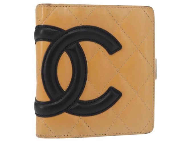 CHANEL Geldbörse Cambon Linie Lammleder Beige Silber CC Auth bs31591