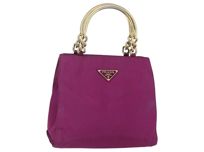 PRADA Handtasche Nylon Metall Lila Gold Auth 155416 Golden