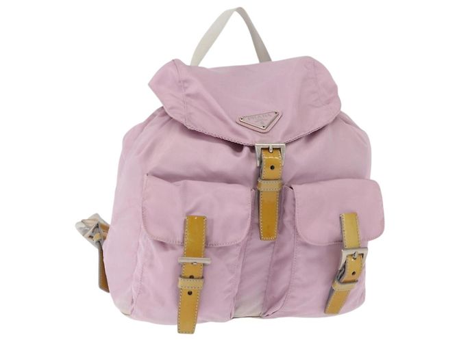 PRADA Backpack Nylon Pink Silver Auth 152952 Silvery