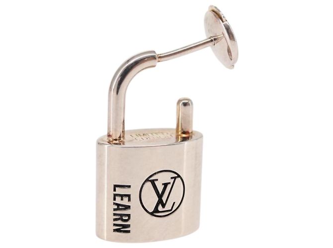 Louis Vuitton Orecchino Lockit Learn in metallo argento Q16091 LV Auth BA7450