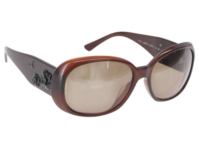 CHANEL Sunglasses plastic Brown CC Auth bs31264