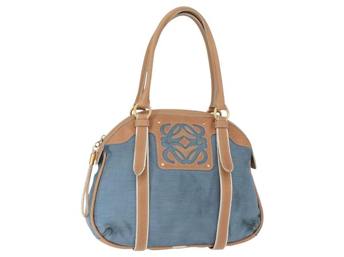 LOEWE Anagram Handtasche Nylon Blau Gold Auth bs31204 Golden