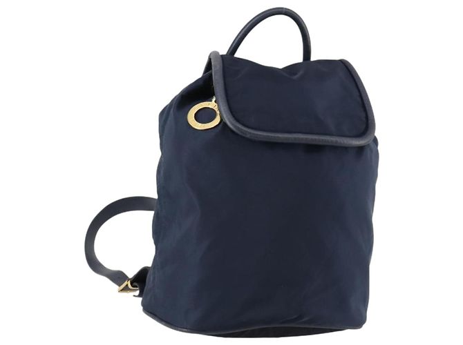Zaino CÉLINE Circle in nylon blu navy e oro Auth bs30214 D'oro
