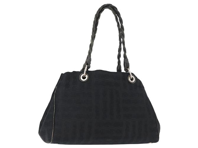 Borsa Tote Salvatore Ferragamo in tela nera e argento Auth BA7338 Nero