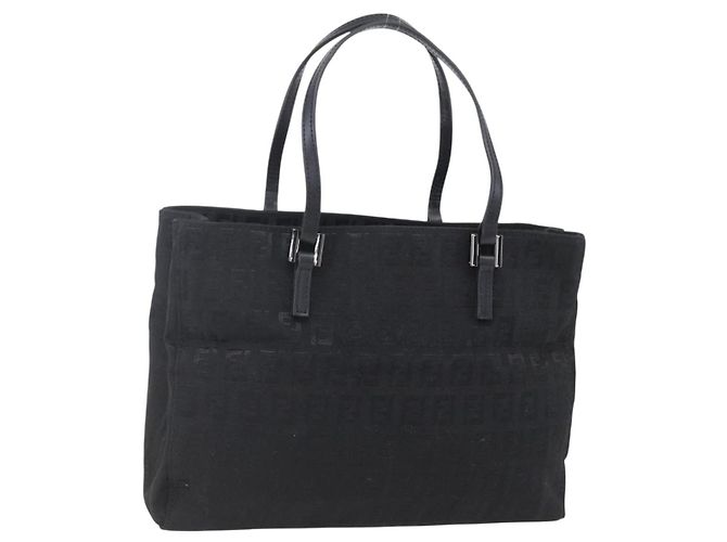 FENDI Zucchino Canvas Handtasche Schwarz Silber Authentisch am9157