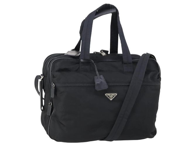 Sac Boston PRADA en nylon 2 en 1 noir argent authentique am9248 Argenté