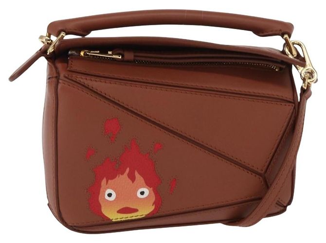 LOEWE Mini Puzzle Borsa Loewe x Studio Ghibli Calcifer 2way Marrone Auth BA9009SM D'oro