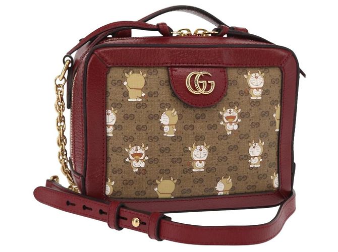 Bolsa de colaboração GUCCI Micro GG Supreme Doraemon em PVC 655596 Auth 151200SAM Bege Dourado