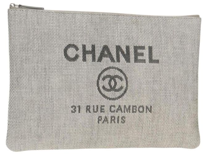 CHANEL Clutch Tasche Canvas Grau CC Auth 148530M Braun