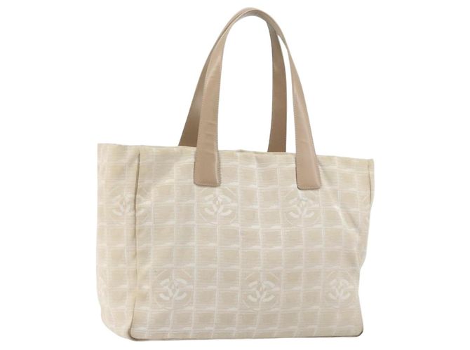 CHANEL Nuova Borsa Tote da Viaggio Nylon Beige Oro CC Auth BA7760 D'oro