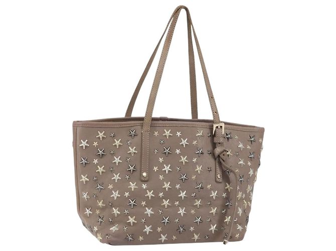 Bolsa tote de couro cinza e dourado com studs Jimmy Choo Auth bs31692 Marrom