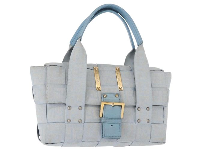 FENDI Zucca Canvas Handtasche Hellblau Gold Auth 151194V Golden