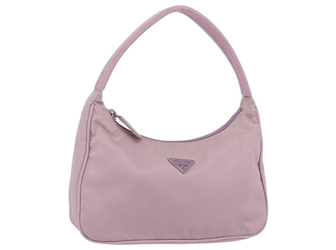 PRADA Sac à main en nylon rose argent Auth 156269 Argenté