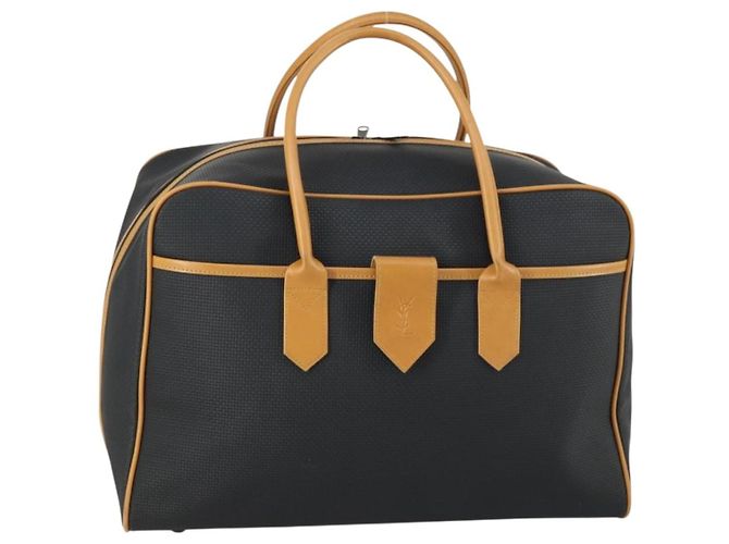 Bolsa Boston em PVC couro preto e marrom Auth bs31405 da SAINT LAURENT