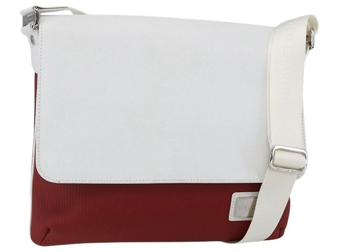 Bulgari Bolsa de Ombro BVLGARI em Couro Vermelho e Branco Auth BA6910
