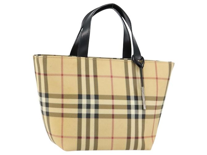 BURBERRY Nova Check Handtasche aus PVC Beige Silber Auth BA8235