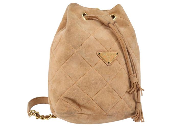 Sac à bandoulière en chaîne Prada en daim orange et or Auth bs31389 Doré