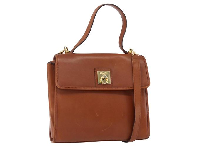 Céline Sac à main CELINE en cuir 2 en 1 marron doré Auth mr1643
