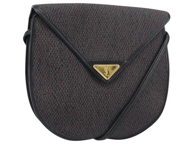 Bolsa de Ombro SAINT LAURENT em Couro PVC Cinza Dourado Auth bs31403