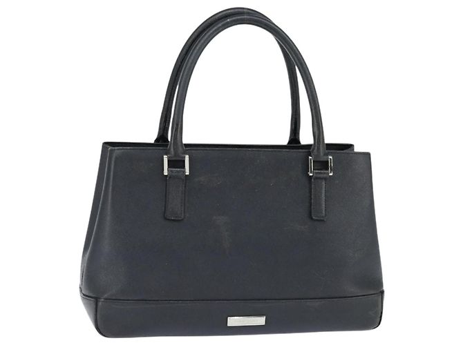 Bolsa de mão de couro preto e prata da BURBERRY Auth bs30441