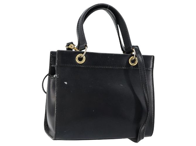 Céline Bolsa de mão CELINE em couro 2 em 1 preta e dourada Auth gh1095 Preto Dourado