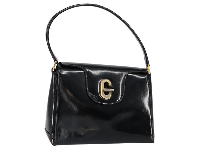 GUCCI Hand Bag Enamel Black Gold Auth ep11740 Golden