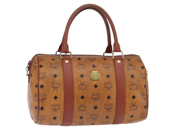 Borsa Boston MCM Logogram Vicetos in pelle PVC marrone e oro Auth gh902 D'oro