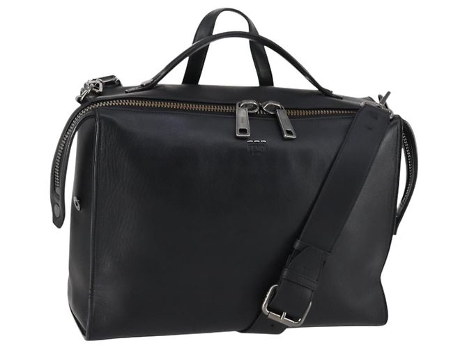 Bolsa de mão FENDI em couro 2 em 1 preta Auth bs29449 Preto