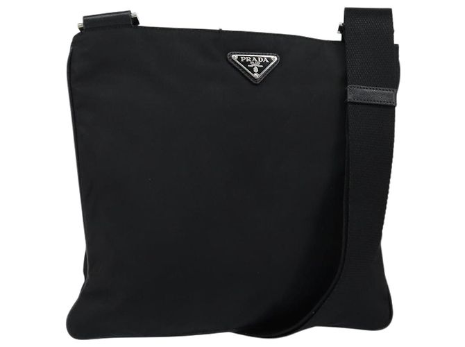 Borsa a Spalla PRADA Nylon Nero Oro Auth am9670 D'oro