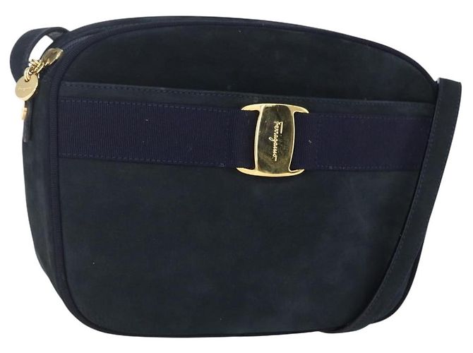 Borsa a Spalla Vala in Pelle Blu Navy e Oro Auth BA7533 di Salvatore Ferragamo D'oro