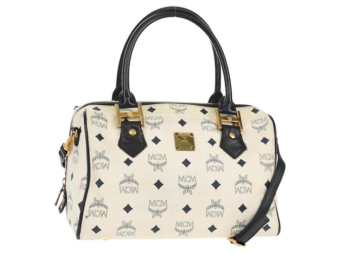 Bolsa MCM Logogram Vicetos PVC 2 em 1 Branco Ouro Auth 149478 Dourado