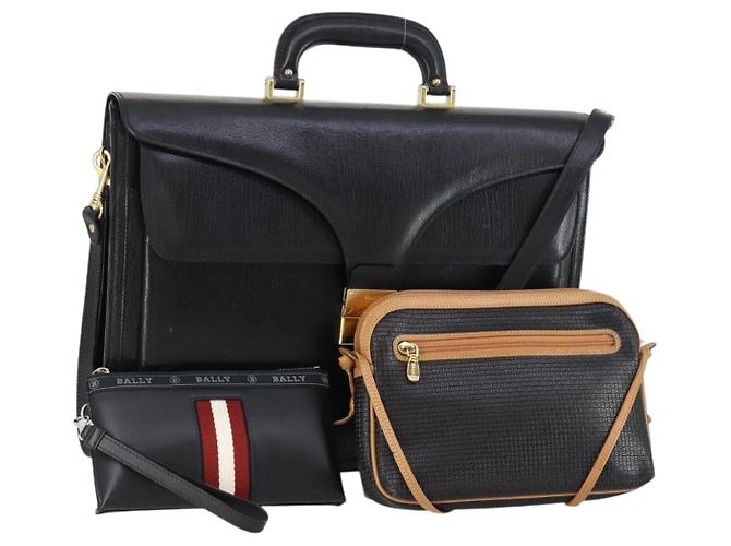 BALLY Handtasche Leder 3er Set Schwarz Auth bs30665