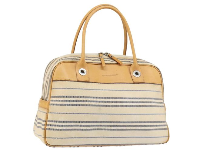 Bolsa de mão BURBERRY em lona e couro branco prateado Auth bs30764 Prata