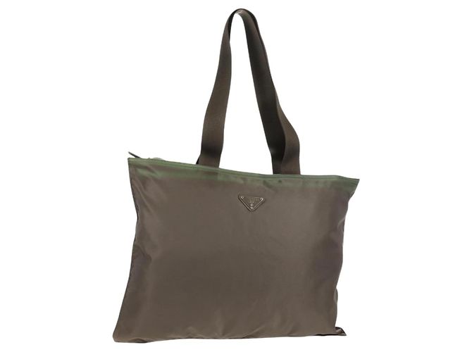 PRADA Tote Bag aus Nylon Khaki Silber authentisch 148428