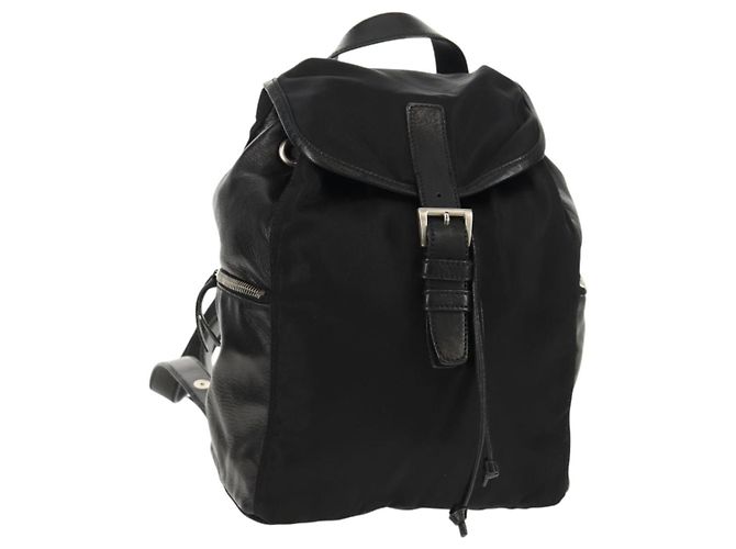 PRADA Backpack Nylon Leather Black Silver Auth 150778 Silvery