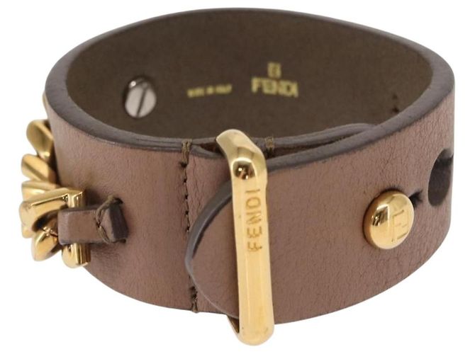 Pulsera de cuero beige FENDI Auth kk598