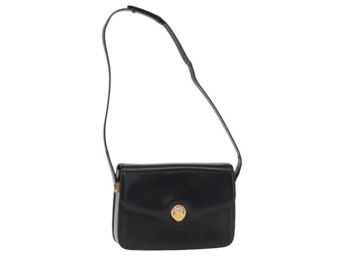 Bolsa de Ombro de Couro Preta e Dourada Auth BA8195 da GUCCI Preto Dourado