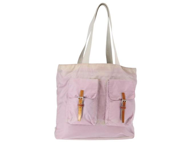 Borsa Tote Prada in Nylon Rosa Argento Auth 151432