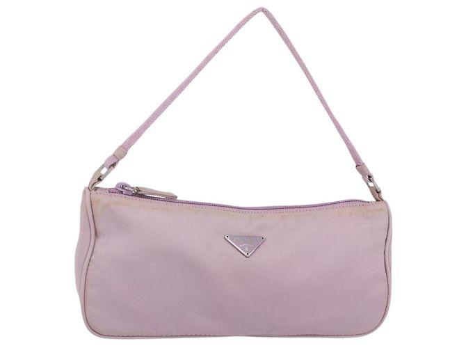 PRADA Accessory Pouch Nylon Pink Silver Auth ki6145 Silvery