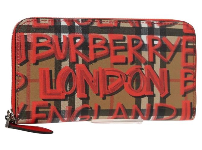 BURBERRY Nova Check Graffiti Lange Geldbörse PVC Beige Auth 143015M