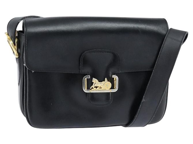 Bolsa de Ombro CÉLINE Carroça de Couro Preta e Dourada Auth bs30594 Preto Dourado