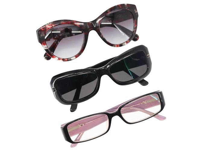 CHANEL COCO Mark Sunglasses plastic 3Set Black CC Auth bs29544