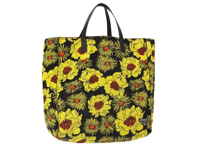 Borsa Tote PRADA Nylon Gialla Argento Auth 146333 Giallo