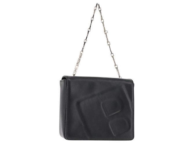 BALLY Chain Shoulder Bag Leather Black Auth BA6843